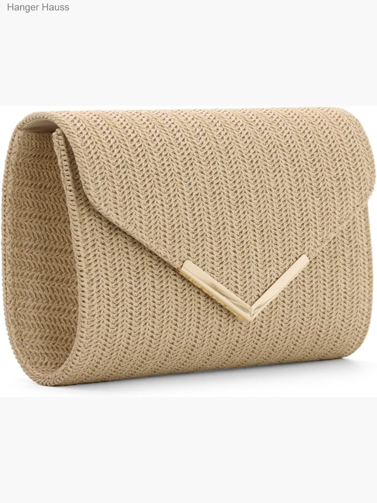 Straw Woven Clutch Evening Bag With Chain Strap